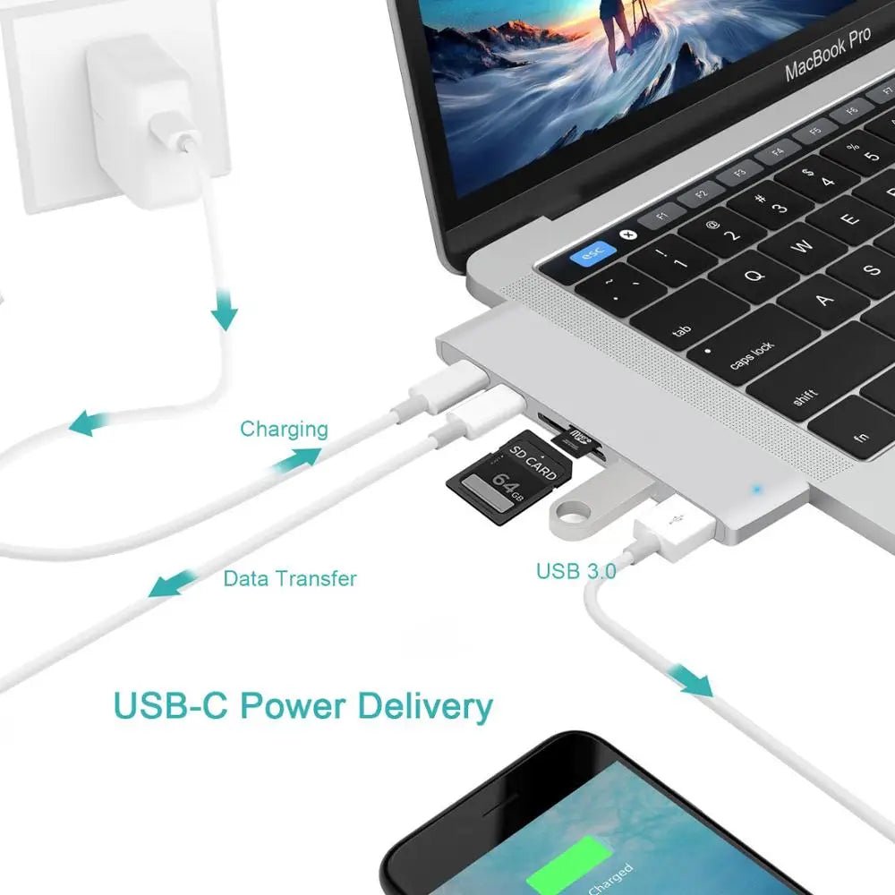 6 In 1 USB C Hub USB Type C Hub Adapter