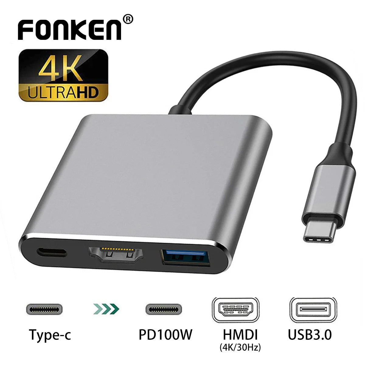 USB-C To HDMI-compatible 3 in 1