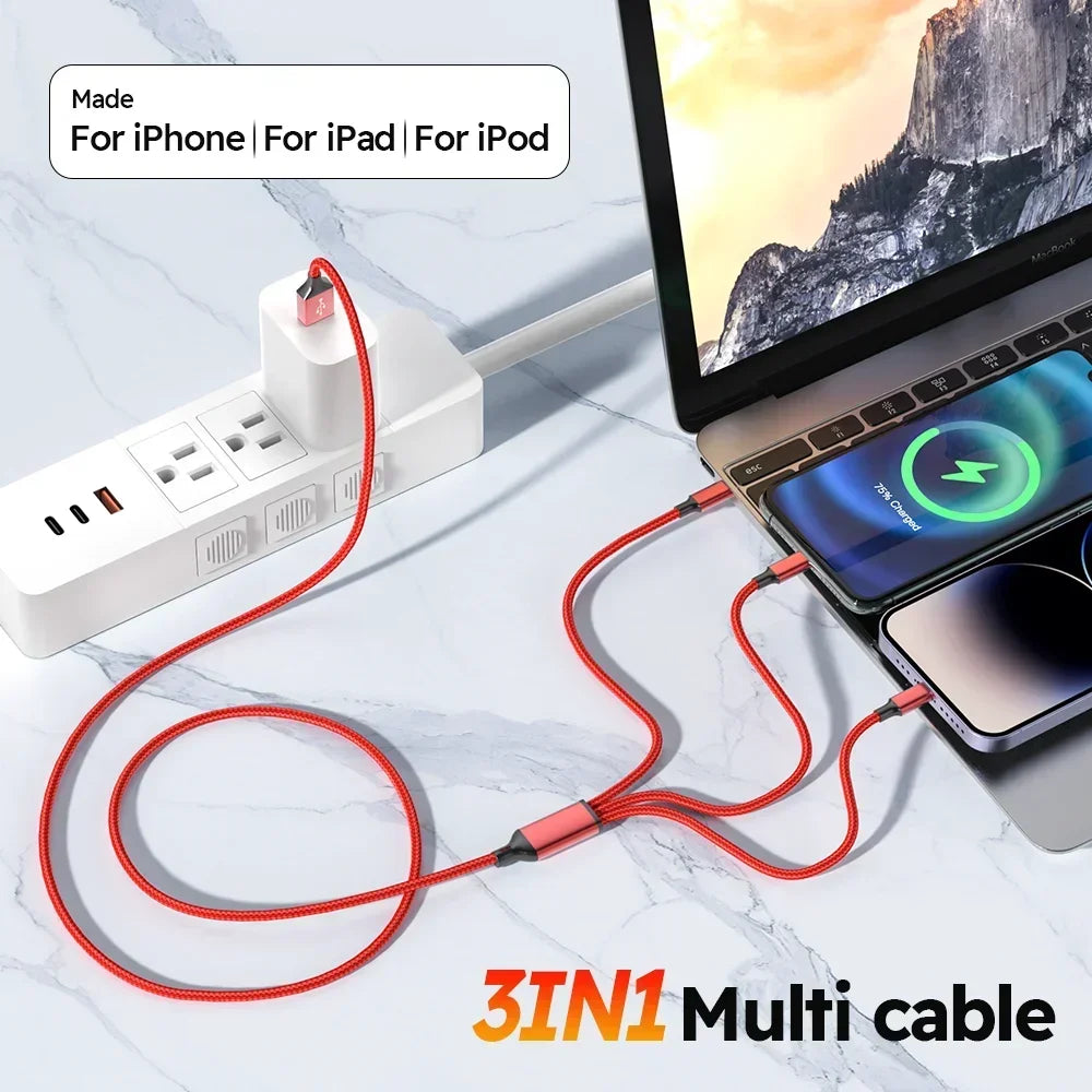 1.2m3 in 1 USB charging cable